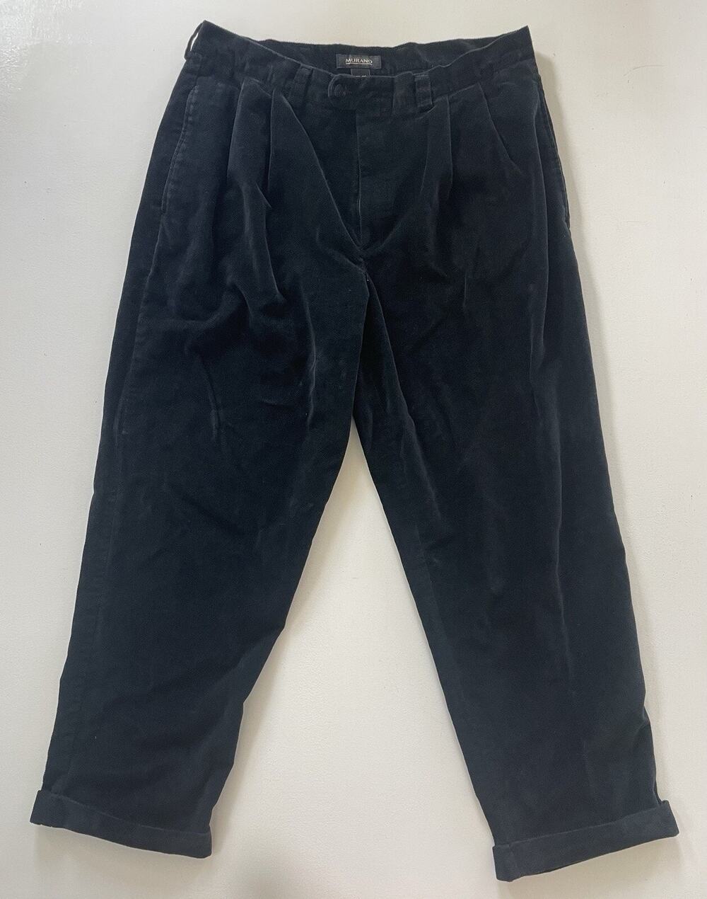 Murano Men's Corduroy Dress Pants Black Size 38W x 30L 100% Cotton Pleated